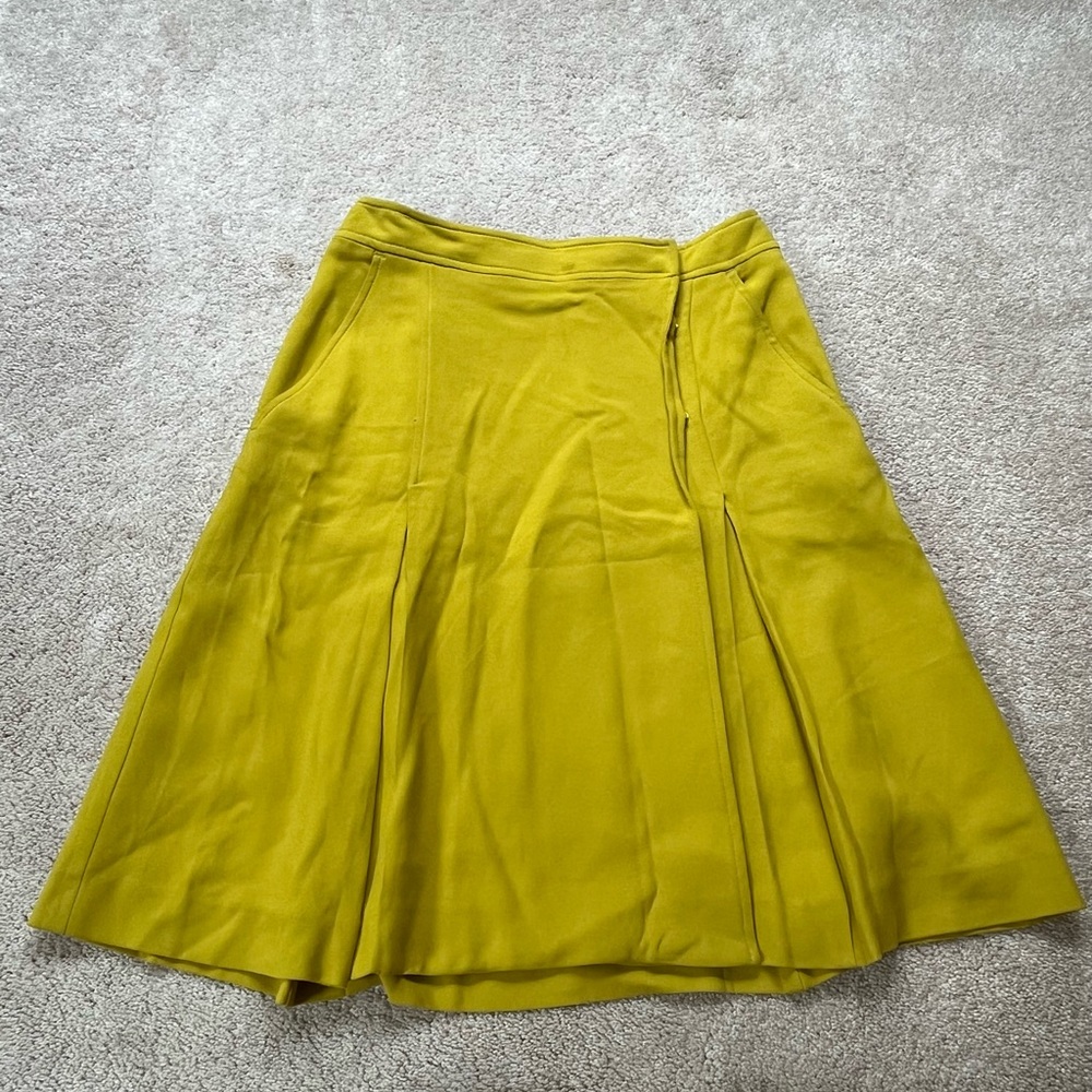 Rochas Yellow Green Rayon Blend Wrap Like Pleated Skirt Sz. 40 (4)